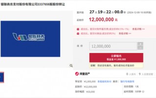 1200万起！这家支付机构300多万股将被拍卖