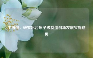 工信部：研究出台原子级制造创新发展实施意见