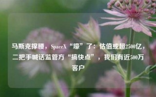 马斯克撑腰，SpaceX“壕”了：估值或超2500亿，二把手喊话监管方“搞快点”，我们有近500万客户