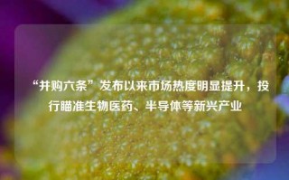 “并购六条”发布以来市场热度明显提升，投行瞄准生物医药、半导体等新兴产业