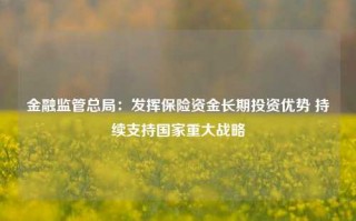 金融监管总局：发挥保险资金长期投资优势 持续支持国家重大战略