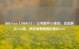 BBB Foods（TBBB.N）：公司新开131家店，总店数达2,634家，同店销售额同比增长11.6%