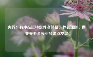 央行：有序推进特定养老储蓄、养老理财、商业养老金等业务试点发展