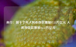 央行：前十个月人民币存款增加17.22万亿元 人民币贷款增加16.52万亿元