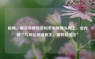 杭州、南京等地房贷利率突然调头向上，业内称“与舆论倒逼有关，需特别关注”