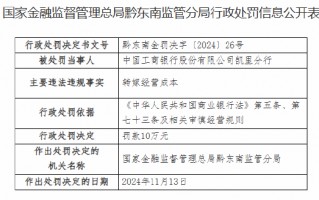 工商银行凯里分行因转嫁经营成本被罚10万元