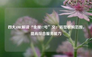 四大AMC解读“金规17号”文：拓宽收购范围，提高综合服务能力