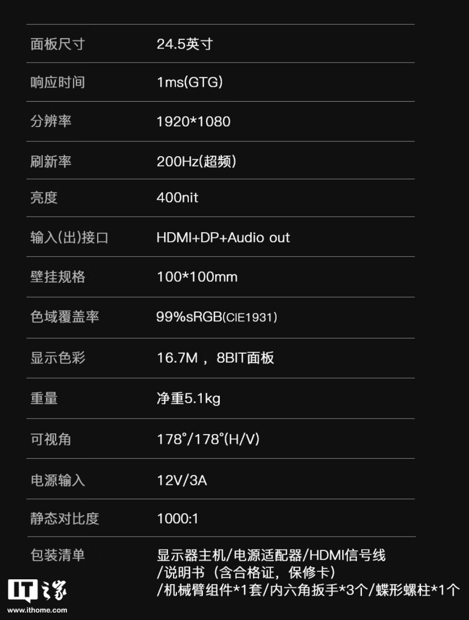 盛色“N50 Pro 5 机械臂版”24.5 英寸显示器首销：1080P 超频 200Hz，649 元-第5张图片-特色小吃做法