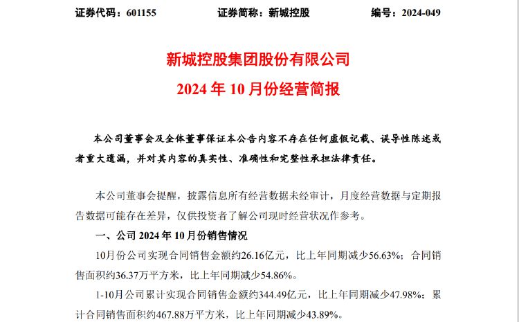 新城控股10月合同销售额仅26亿，同比大减近57%，当月租金收入不如预期引质疑-第1张图片-特色小吃做法