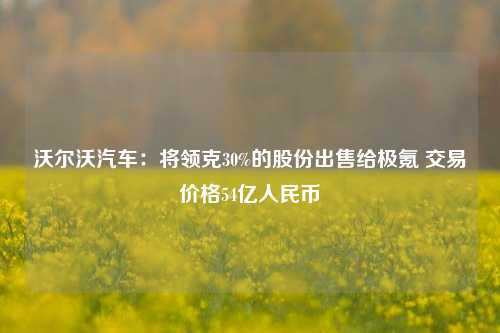 沃尔沃汽车：将领克30%的股份出售给极氪 交易价格54亿人民币-第1张图片-特色小吃做法