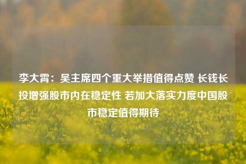 李大霄：吴主席四个重大举措值得点赞 长钱长投增强股市内在稳定性 若加大落实力度中国股市稳定值得期待-第1张图片-特色小吃做法