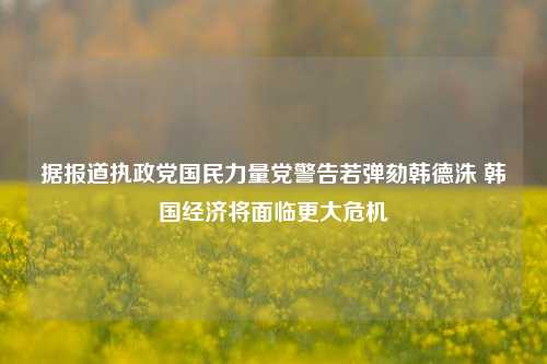 据报道执政党国民力量党警告若弹劾韩德洙 韩国经济将面临更大危机