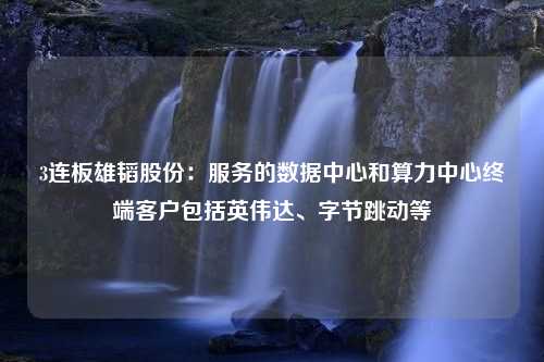 3连板雄韬股份：服务的数据中心和算力中心终端客户包括英伟达、字节跳动等