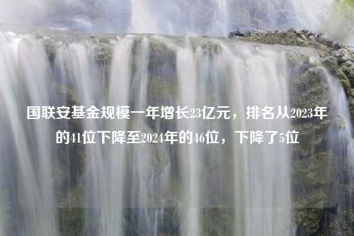 国联安基金规模一年增长23亿元，排名从2023年的41位下降至2024年的46位，下降了5位